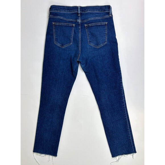 Gap Classic Straight Mid Rise Jeans Dark Blue Denim Raw Hem Cotton 14 Long Tall - Picture 3 of 12